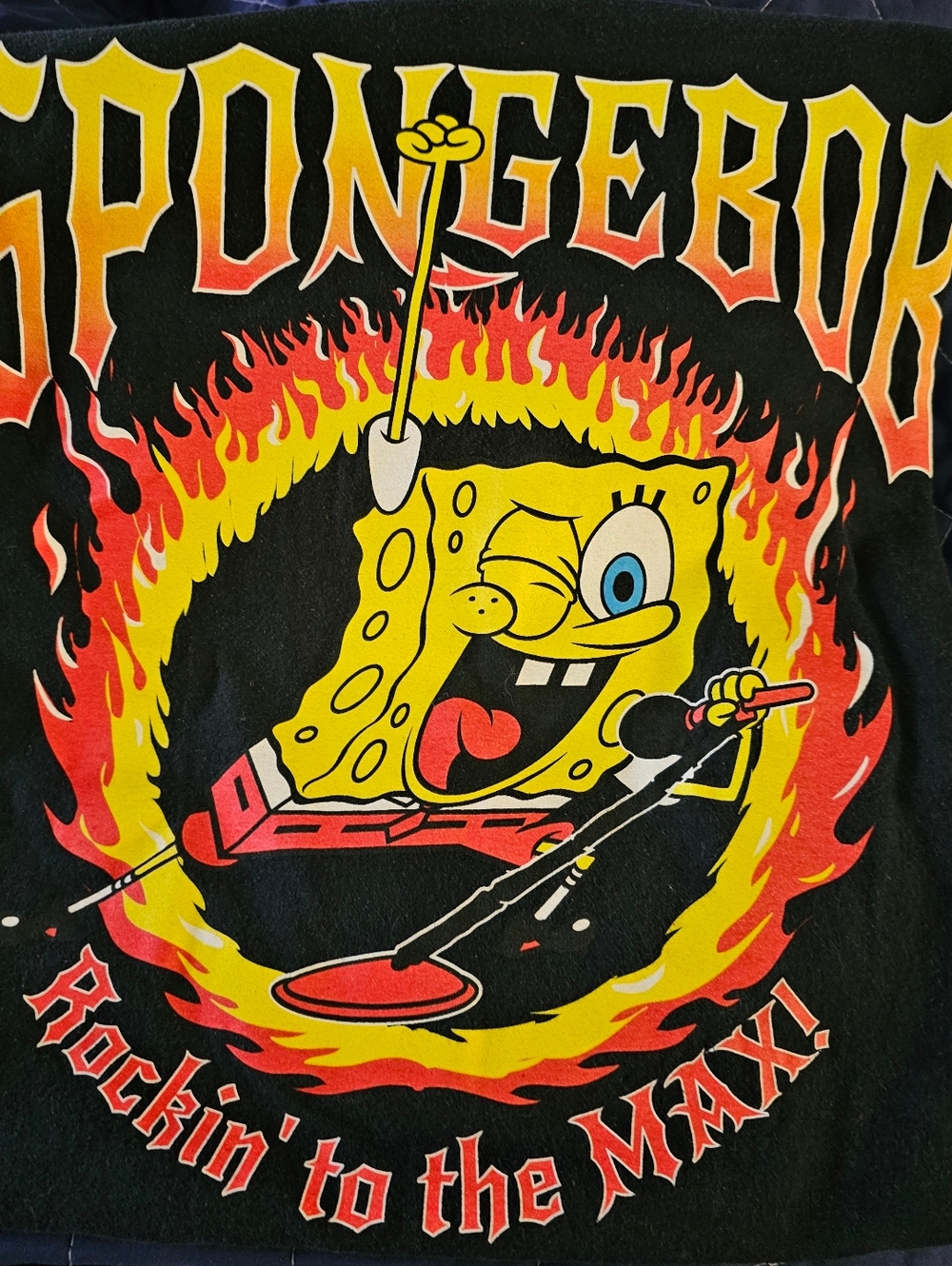 Nickelodeon Spongebob Squarepants metal tee, men's Large, 'Rockin to the MAX